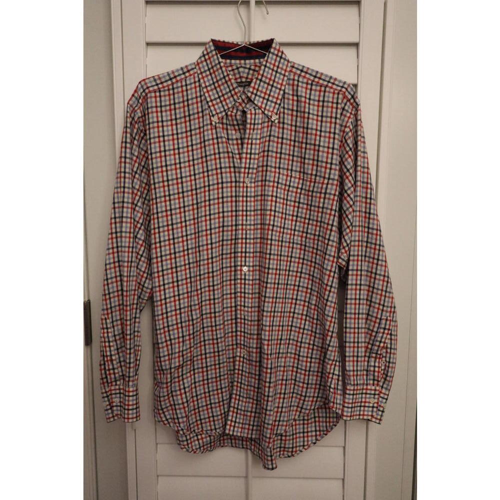 J. McLaughlin button down in red/white/blue plaid size Medium - Picture 1 of 6